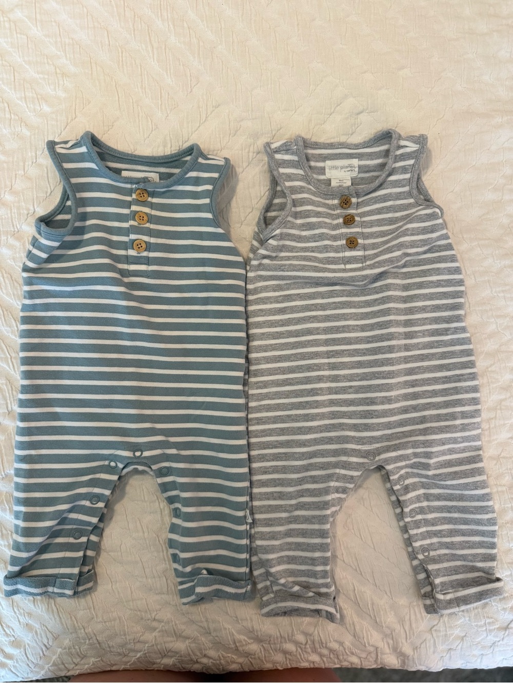 Little Planet by Carter’s Striped Sleeveless Baby Romper BUNDLE EUC -Blue & Gray